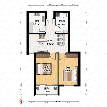 北京南2室1厅金建小区(三期)2室1厅 | 60㎡ | 南 | 金建小区(三期)高楼层/共27层